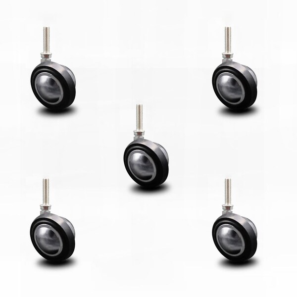 2.25 Inch Bright Chrome Soft Tread Ball Caster - 3/8 Inch Threaded Stem, 5PK